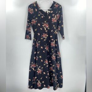 PACT organic cotton Fit & Flare Midi Dress Medium Black Foral